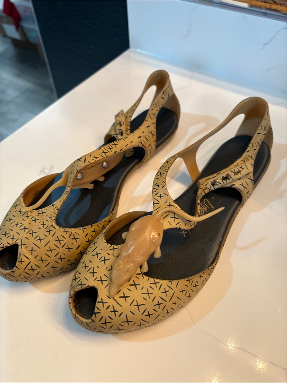 Rare Melissa Tan Patterned Slingback Peep-Toe Sandals LoveFoxxx - Picture 3 of 8